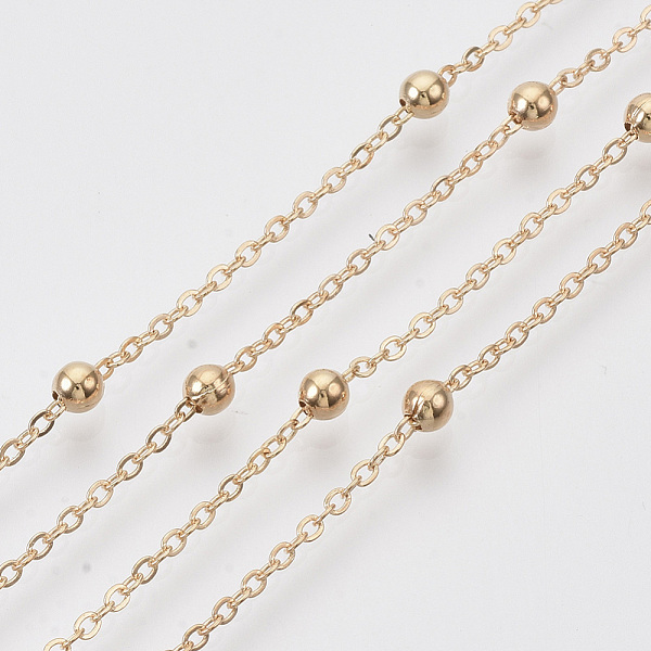 PandaHall Brass Coated Iron Cable Chains, Satellite Chains, with Brass Round Beads, Soldered, with Spool, Flat Oval, Light Gold...
PandaHall Brass Coated Iron Cable Chains, Satellite Chains, with Brass Round Beads, Soldered, with Spool, Flat Oval, Light Gold...
