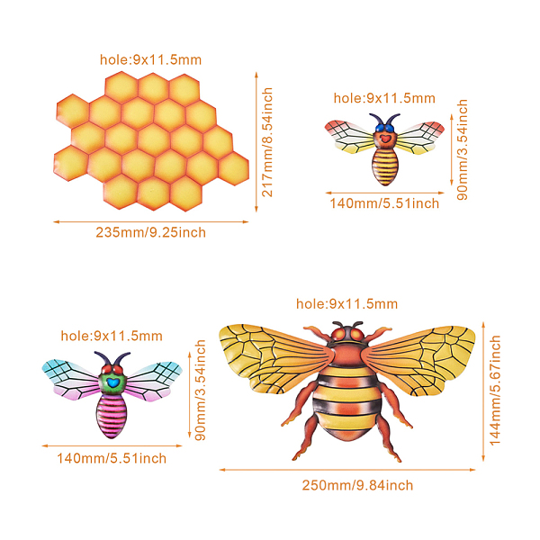 PandaHall 3D Iron Bee & Honeycomb Ornaments, for Outdoor Garden Decoration, Gold, 90~217x140~250x1.5~3mm, Hole: 9x11.5mm, 4pcs/set Iron Bees...
PandaHall 3D Iron Bee & Honeycomb Ornaments, for Outdoor Garden Decoration, Gold, 90~217x140~250x1.5~3mm, Hole: 9x11.5mm, 4pcs/set Iron Bees...