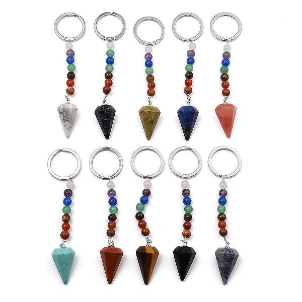 PandaHall Natural & Synthetic Gemstone Cone Pendant Keychain, with 7 Chakra Gemstone Beads and Platinum Tone Brass Findings, 108mm Mixed...
PandaHall Natural & Synthetic Gemstone Cone Pendant Keychain, with 7 Chakra Gemstone Beads and Platinum Tone Brass Findings, 108mm Mixed...