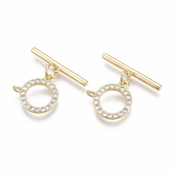 PandaHall Brass Micro Pave Clear Cubic Zirconia Toggle Clasps, with Jump Rings, Nickel Free, Ring, Real 18K Gold Plated, Total Length: 19mm...
PandaHall Brass Micro Pave Clear Cubic Zirconia Toggle Clasps, with Jump Rings, Nickel Free, Ring, Real 18K Gold Plated, Total Length: 19mm...