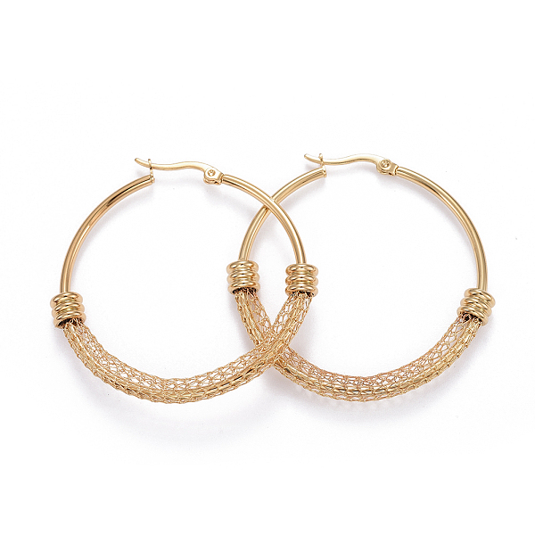 PandaHall 304 Stainless Steel Big Hoop Earrings, Hypoallergenic Earrings, Golden, 47x48x6mm, Pin: 0.7x1mm 304 Stainless Steel Ring
PandaHall 304 Stainless Steel Big Hoop Earrings, Hypoallergenic Earrings, Golden, 47x48x6mm, Pin: 0.7x1mm 304 Stainless Steel Ring