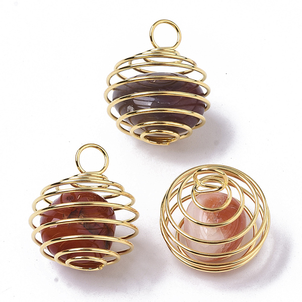 PandaHall Iron Wrap-around Spiral Bead Cage Pendants, with Natural Carnelian Beads inside, Round, Golden, 21x24~26mm, Hole: 5mm Carnelian...
PandaHall Iron Wrap-around Spiral Bead Cage Pendants, with Natural Carnelian Beads inside, Round, Golden, 21x24~26mm, Hole: 5mm Carnelian...