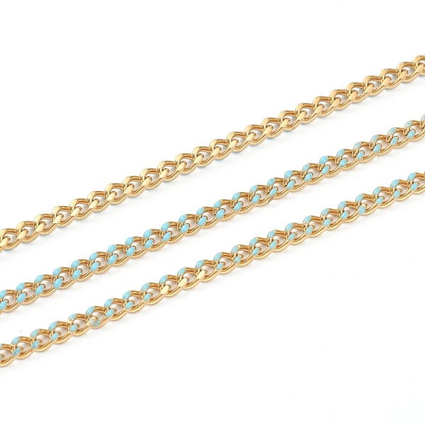 PandaHall Handmade 304 Stainless Steel Enamel Curb Chains,Golden, with Spool, Unwelded, Long-Lasting Plated, Oval, Cyan, 5x4x1.5mm, , 32.8...
PandaHall Handmade 304 Stainless Steel Enamel Curb Chains,Golden, with Spool, Unwelded, Long-Lasting Plated, Oval, Cyan, 5x4x1.5mm, , 32.8...
