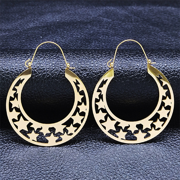 PandaHall 304 Stainless Steel Hollow Star Hoop Earrings, Bohemia Theme Earrings, Golden, 50x40x1mm 304 Stainless Steel Star
PandaHall 304 Stainless Steel Hollow Star Hoop Earrings, Bohemia Theme Earrings, Golden, 50x40x1mm 304 Stainless Steel Star