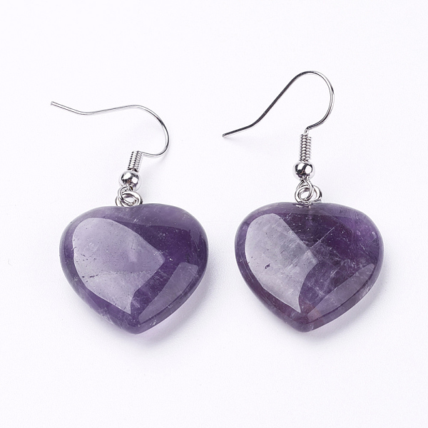 PandaHall Natural Amethyst Dangle Earrings, with Brass Finding, Heart, Platinum, 39~41mm, 19~21x7~8mm, Pin: 0.7mm Amethyst
PandaHall Natural Amethyst Dangle Earrings, with Brass Finding, Heart, Platinum, 39~41mm, 19~21x7~8mm, Pin: 0.7mm Amethyst