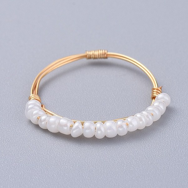 PandaHall Glass Seed Beaded Rings, with Copper Wire, Golden, White, 19mm, 1~1.5mm Glass White
PandaHall Glass Seed Beaded Rings, with Copper Wire, Golden, White, 19mm, 1~1.5mm Glass White