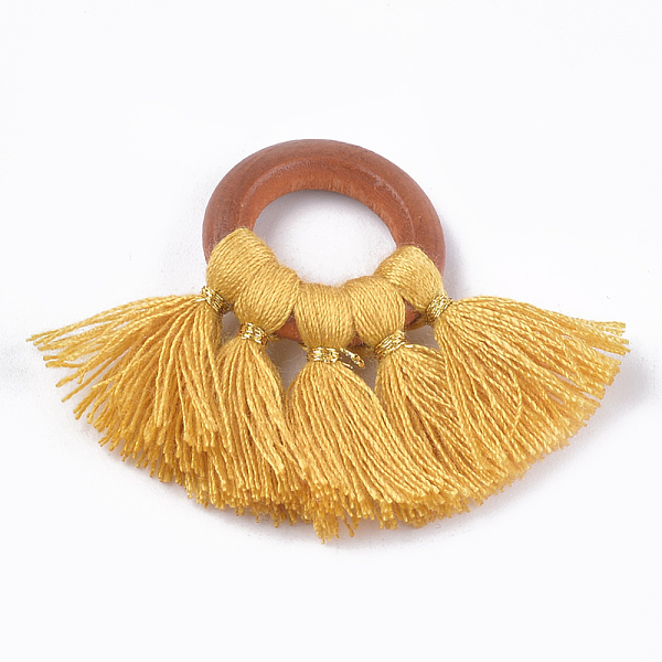 PandaHall Polycotton(Polyester Cotton) Tassel Pendant Decorations, with Wood Findings, Fan, Goldenrod, 33~35x40~49x4mm, Hole: 11~12mm..., Gold
PandaHall Polycotton(Polyester Cotton) Tassel Pendant Decorations, with Wood Findings, Fan, Goldenrod, 33~35x40~49x4mm, Hole: 11~12mm..., Gold