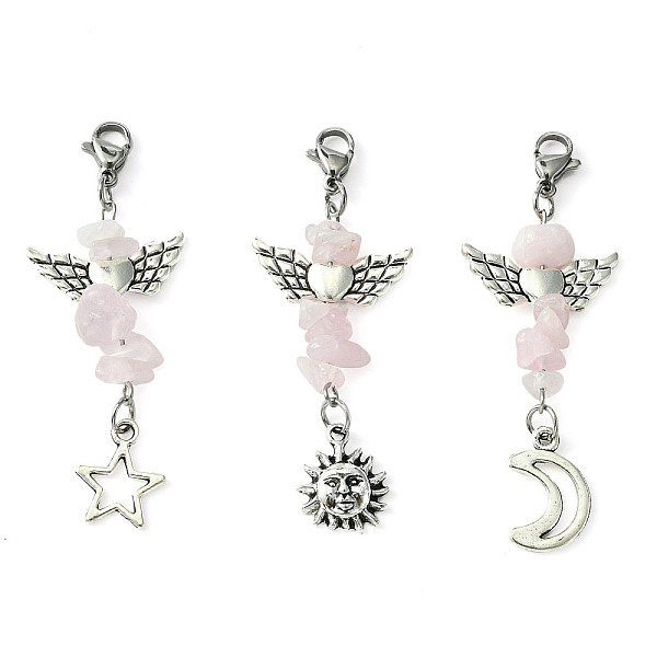 PandaHall Natural Rose Quartz Chip Pendant Decorations, with Lobster Claw Clasps and Tibetan Style Zinc Alloy Charms, Star/Moon/Sun, 54~56mm...
PandaHall Natural Rose Quartz Chip Pendant Decorations, with Lobster Claw Clasps and Tibetan Style Zinc Alloy Charms, Star/Moon/Sun, 54~56mm...