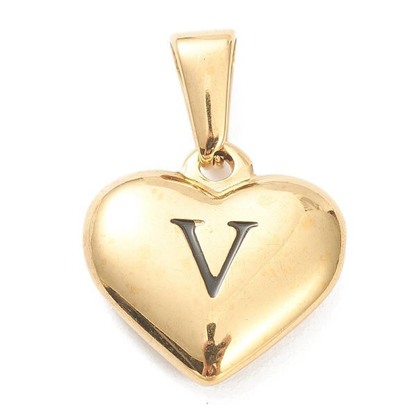 PandaHall 304 Stainless Steel Pendants, Heart with Black Letter, Golden, Letter.V, 16x16x4.5mm, Hole: 7x3mm 304 Stainless Steel Letter V
PandaHall 304 Stainless Steel Pendants, Heart with Black Letter, Golden, Letter.V, 16x16x4.5mm, Hole: 7x3mm 304 Stainless Steel Letter V