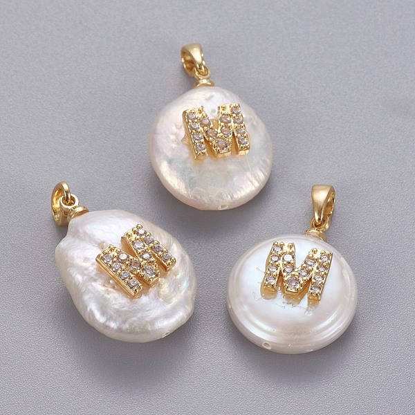 PandaHall Natural Cultured Freshwater Pearl Pendants, with Brass Micro Pave Cubic Zirconia Findings, Nuggets with Letter, Long-Lasting..., Clear
PandaHall Natural Cultured Freshwater Pearl Pendants, with Brass Micro Pave Cubic Zirconia Findings, Nuggets with Letter, Long-Lasting..., Clear