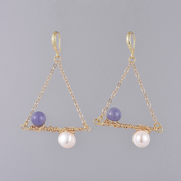 PandaHall Triangle Dangle Earrings, with Natural Pearl & Aquamarine Beads, Brass Earring Hooks and Cable Chains, with Cardboard Packing Box...
PandaHall Triangle Dangle Earrings, with Natural Pearl & Aquamarine Beads, Brass Earring Hooks and Cable Chains, with Cardboard Packing Box...