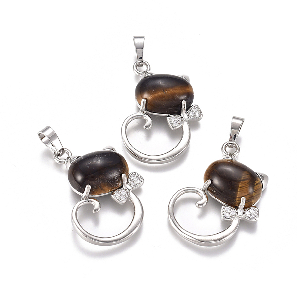PandaHall Natural Tiger Eye Kitten Pendants, with Platinum Tone Brass Findings and Crystal Rhinestone, Cat with Bowknot Shape, 32x25.5x7.5mm..., Clear
PandaHall Natural Tiger Eye Kitten Pendants, with Platinum Tone Brass Findings and Crystal Rhinestone, Cat with Bowknot Shape, 32x25.5x7.5mm..., Clear