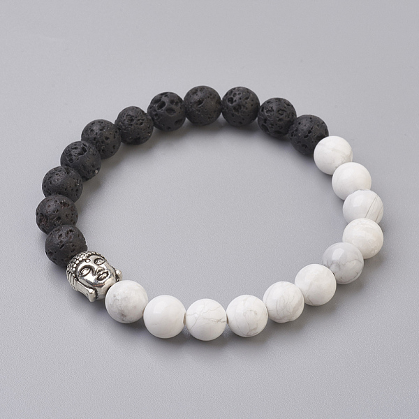 PandaHall Natural Lava Rock Beads and Natural Howlite Beads Stretch Bracelets, with Alloy Findings, Buddha, Burlap Packing, Antique Silver...
PandaHall Natural Lava Rock Beads and Natural Howlite Beads Stretch Bracelets, with Alloy Findings, Buddha, Burlap Packing, Antique Silver...
