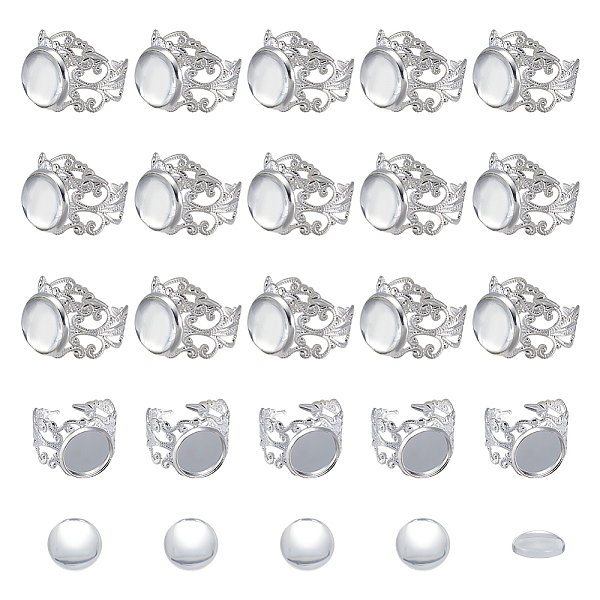 PandaHall DIY Blank Dome Cuff Ring Making Kit, Including Brass Filigree Ring Components, Glass Cabochons, Silver, 40Pcs/box Brass+Glass
PandaHall DIY Blank Dome Cuff Ring Making Kit, Including Brass Filigree Ring Components, Glass Cabochons, Silver, 40Pcs/box Brass+Glass