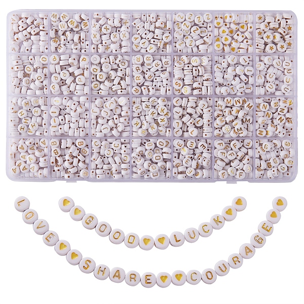 PandaHall 1255Pcs 28 Style Opaque Acrylic Beads, Flat Round with Heart & Star & Alphabet, Golden Plated, 6.5~7x3.5~4mm, Hole: 1.2~1.8mm..., White
PandaHall 1255Pcs 28 Style Opaque Acrylic Beads, Flat Round with Heart & Star & Alphabet, Golden Plated, 6.5~7x3.5~4mm, Hole: 1.2~1.8mm..., White