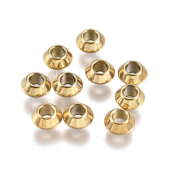 PandaHall Ion Plating(IP) 304 Stainless Steel Spacer Beads, Rondelle, Golden, 4x2mm, Hole: 1.4mm 304 Stainless Steel Rondelle
PandaHall Ion Plating(IP) 304 Stainless Steel Spacer Beads, Rondelle, Golden, 4x2mm, Hole: 1.4mm 304 Stainless Steel Rondelle