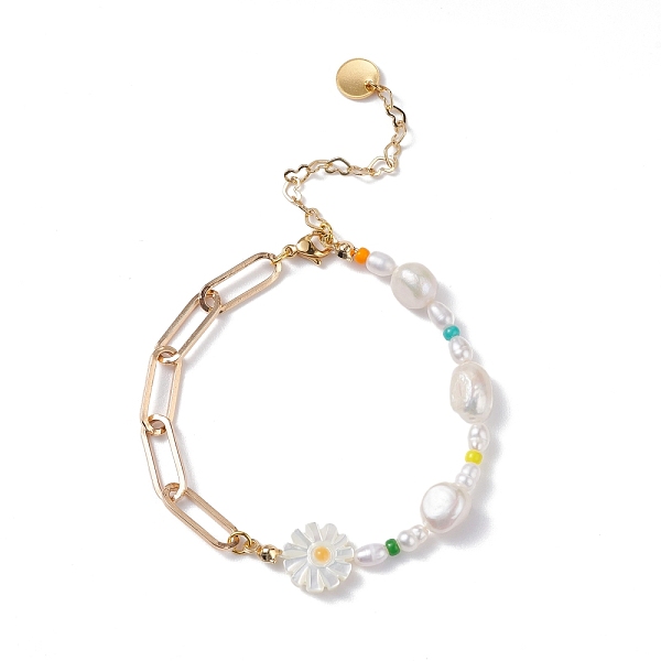 PandaHall Sunflower Natural Shell Beads Bracelet, Natural Pearl Beads Link Bracelet for Girl Women, Paperclip Chain Bracelet, Light Gold...
PandaHall Sunflower Natural Shell Beads Bracelet, Natural Pearl Beads Link Bracelet for Girl Women, Paperclip Chain Bracelet, Light Gold...