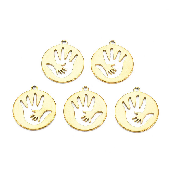 PandaHall Ion Plating(IP) 201 Stainless Steel Pendants, Flat Round with Palm, Nickel Free, Real 18K Gold Plated, 24.5x21.5x1.5mm, Hole: 2mm...
PandaHall Ion Plating(IP) 201 Stainless Steel Pendants, Flat Round with Palm, Nickel Free, Real 18K Gold Plated, 24.5x21.5x1.5mm, Hole: 2mm...