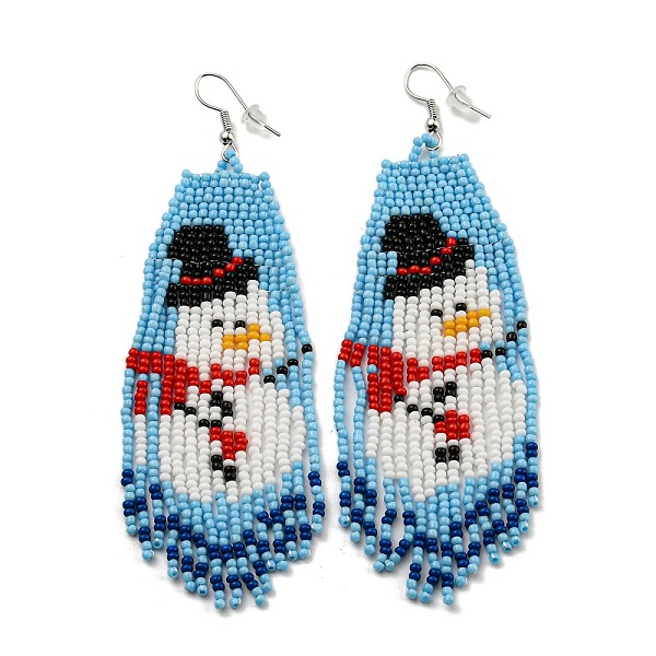 PandaHall Boho Seed Bead Christmas Snowman Tassel Earrings, Iron Dangle Earring for Women, Light Sky Blue, 105x35mm Seed Beads Snowman
PandaHall Boho Seed Bead Christmas Snowman Tassel Earrings, Iron Dangle Earring for Women, Light Sky Blue, 105x35mm Seed Beads Snowman