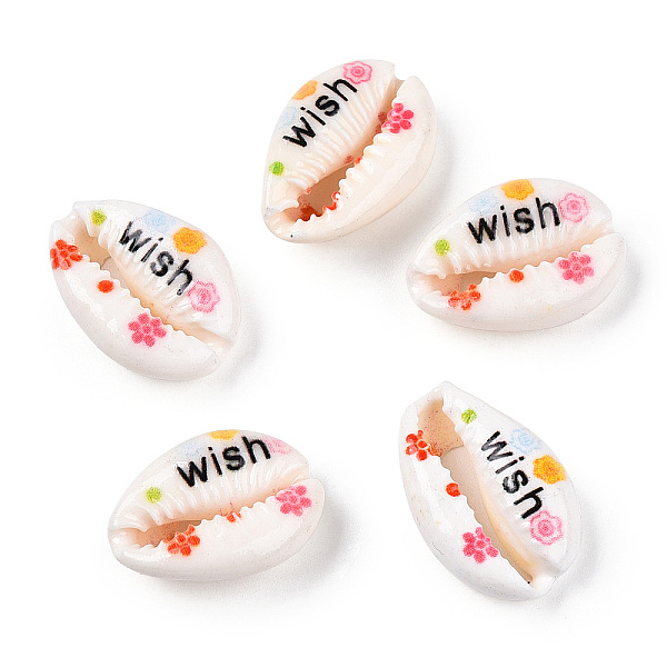 PandaHall Flower Word Printed Cowrie Shell Beads, No Hole/Undrilled, Colorful, 18.5~22x13~14.5x6~7.5mm Cowrie Shell Word
PandaHall Flower Word Printed Cowrie Shell Beads, No Hole/Undrilled, Colorful, 18.5~22x13~14.5x6~7.5mm Cowrie Shell Word