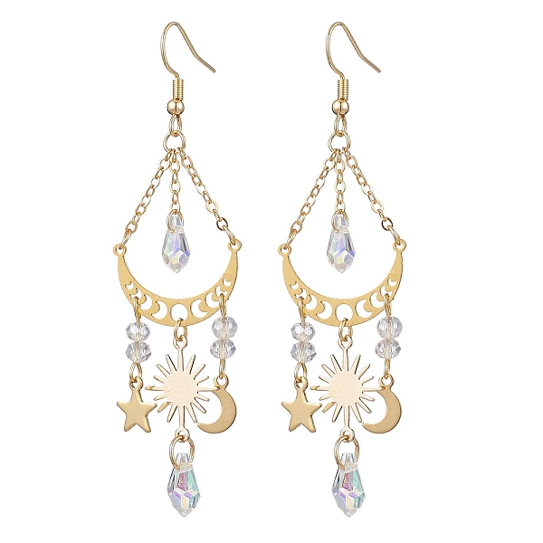 PandaHall Moon & Star & Sun Alloy Chandelier Earrings, Glass Long Drop Earrings, Golden, 80x22mm Alloy Moon
PandaHall Moon & Star & Sun Alloy Chandelier Earrings, Glass Long Drop Earrings, Golden, 80x22mm Alloy Moon