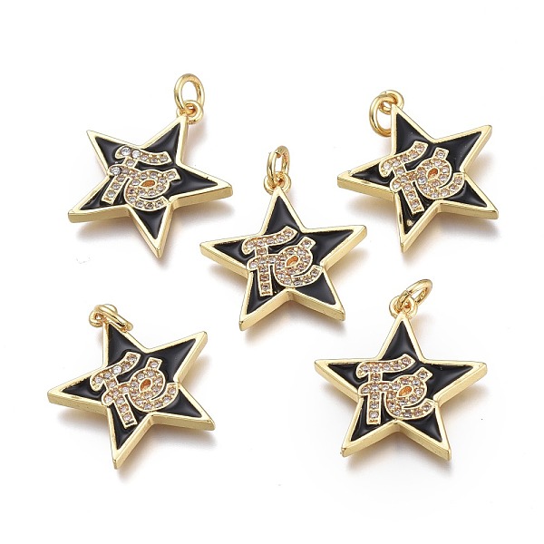 PandaHall Brass Micro Pave Clear Cubic Zirconia Pendants, with Enamel and Jump Rings, Star with Word, Real 18K Gold Plated, Black, 20x19x2mm...
PandaHall Brass Micro Pave Clear Cubic Zirconia Pendants, with Enamel and Jump Rings, Star with Word, Real 18K Gold Plated, Black, 20x19x2mm...