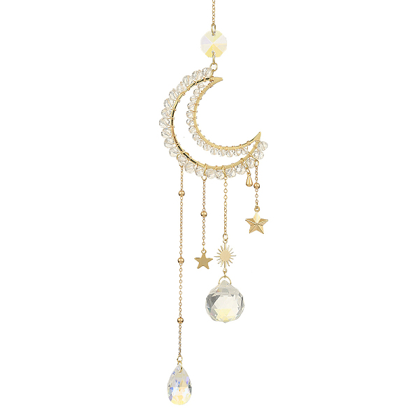 PandaHall Glass Teardrop Pendant Decoration, Hanging Suncatchers, with Brass Moon Link and 304 Stainless Steel Star Charm, Golden, 325mm...
PandaHall Glass Teardrop Pendant Decoration, Hanging Suncatchers, with Brass Moon Link and 304 Stainless Steel Star Charm, Golden, 325mm...