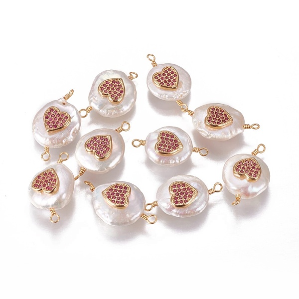PandaHall Natural Pearl Links connectors, with Cubic Zirconia and Brass Findings, Flat Round with Heart, Golden, Fuchsia, 22~25x13~15x7~10mm..., Pink
PandaHall Natural Pearl Links connectors, with Cubic Zirconia and Brass Findings, Flat Round with Heart, Golden, Fuchsia, 22~25x13~15x7~10mm..., Pink