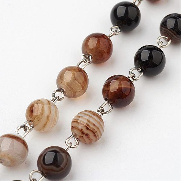 PandaHall Natural Striped Agate/Banded Agate Handmade Beaded Chains, Unwelded, with Iron Eye Pin, Platinum, Saddle Brown, 39.37 inch Banded...
PandaHall Natural Striped Agate/Banded Agate Handmade Beaded Chains, Unwelded, with Iron Eye Pin, Platinum, Saddle Brown, 39.37 inch Banded...