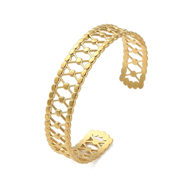 PandaHall 304 Stainless Steel Hollow Open Cuff Bangles, Wide Bangles for Women, Real 18K Gold Plated, Inner Diameter: 2-1/4 inch(5.8cm)...
PandaHall 304 Stainless Steel Hollow Open Cuff Bangles, Wide Bangles for Women, Real 18K Gold Plated, Inner Diameter: 2-1/4 inch(5.8cm)...