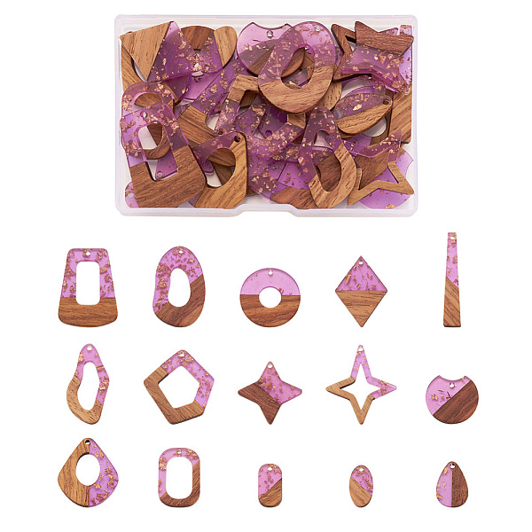 PandaHall Fashewelry 30Pcs 15 Style Transparent Resin & Walnut Wood Pendants, with Gold Foil, Oval & Polygon & Teardrop & Star & Rhombus &..., Purple
PandaHall Fashewelry 30Pcs 15 Style Transparent Resin & Walnut Wood Pendants, with Gold Foil, Oval & Polygon & Teardrop & Star & Rhombus &..., Purple