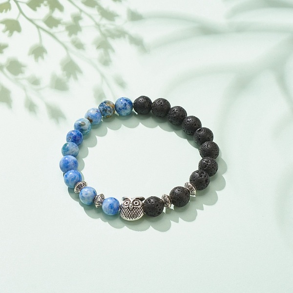PandaHall Natural Crazy Agate & Lava Rock Stretch Bracelet with Alloy Owl, Essential Oil Gemstone Jewelry for Women, Light Sky Blue, Inner...
PandaHall Natural Crazy Agate & Lava Rock Stretch Bracelet with Alloy Owl, Essential Oil Gemstone Jewelry for Women, Light Sky Blue, Inner...