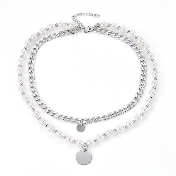 PandaHall 304 Stainless Steel Pendant Tiered Necklaces, with Acrylic Pearl and Lobster Clasps, Flat Round and Round, Stainless Steel Color..., White
PandaHall 304 Stainless Steel Pendant Tiered Necklaces, with Acrylic Pearl and Lobster Clasps, Flat Round and Round, Stainless Steel Color..., White