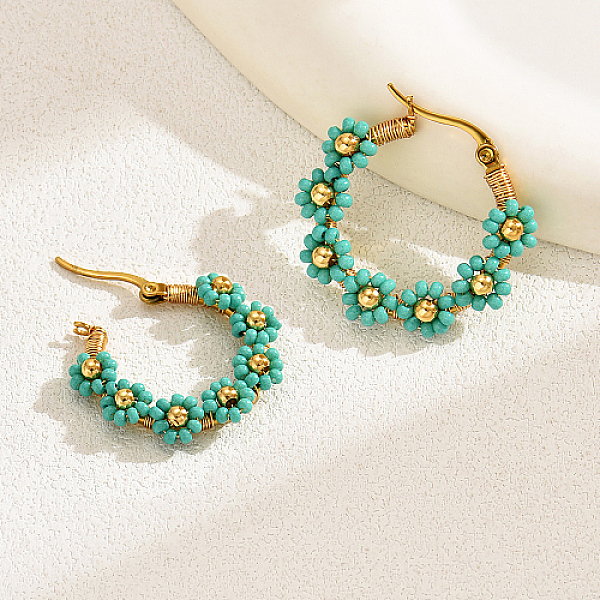 PandaHall Flower Garland Braided Beaded Stainless Steel Hoop Earrings, Real 18K Gold Plated Jewelry for Women, Dark Turquoise, 30x30mm...
PandaHall Flower Garland Braided Beaded Stainless Steel Hoop Earrings, Real 18K Gold Plated Jewelry for Women, Dark Turquoise, 30x30mm...