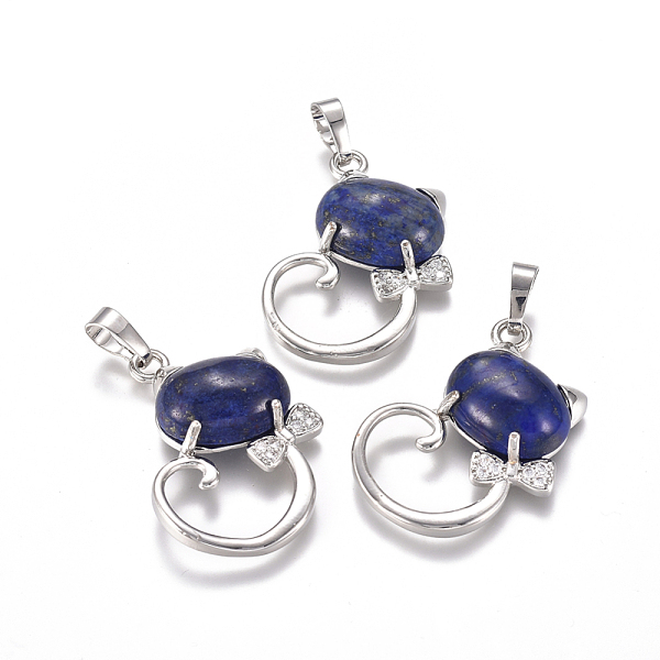 PandaHall Natural Lapis Lazuli Kitten Pendants, with Platinum Tone Brass Findings and Crystal Rhinestone, Cat with Bowknot Shape, Dyed..., Clear
PandaHall Natural Lapis Lazuli Kitten Pendants, with Platinum Tone Brass Findings and Crystal Rhinestone, Cat with Bowknot Shape, Dyed..., Clear