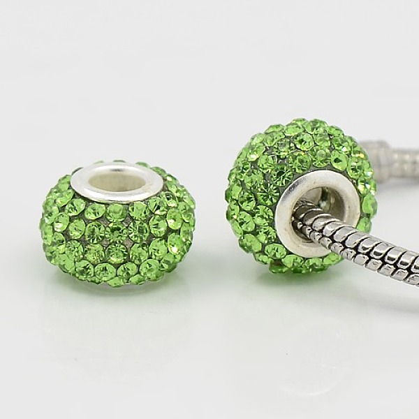 PandaHall Grade A Rhinestone European Beads, Large Hole Beads, Resin, with Silver Color Plated Brass Core, Rondelle, Peridot, 15x10mm, Hole..., Green
PandaHall Grade A Rhinestone European Beads, Large Hole Beads, Resin, with Silver Color Plated Brass Core, Rondelle, Peridot, 15x10mm, Hole..., Green