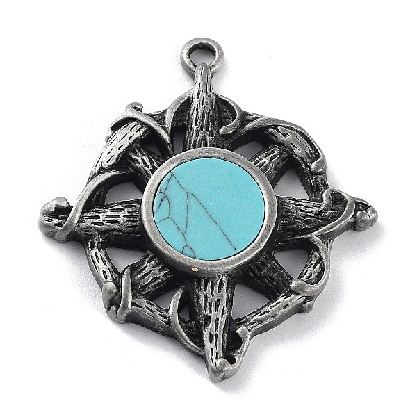 PandaHall Tibetan Style Alloy Pendnat, with Synthetic Turquoise, Frosted, Cyan, 47.5x42.5x6mm, Hole: 3mm Alloy Round Cyan
PandaHall Tibetan Style Alloy Pendnat, with Synthetic Turquoise, Frosted, Cyan, 47.5x42.5x6mm, Hole: 3mm Alloy Round Cyan