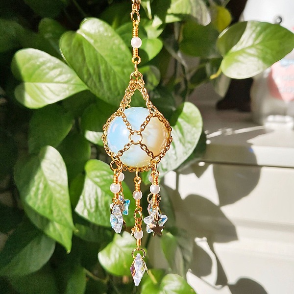 PandaHall Glass Pendant Decoration, Suncatchers, with Titanium Steel Findings, Synthetic Opalite Ball, 200~210mm Opalite Star
PandaHall Glass Pendant Decoration, Suncatchers, with Titanium Steel Findings, Synthetic Opalite Ball, 200~210mm Opalite Star