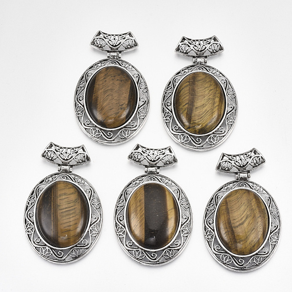 PandaHall Natural Tiger Eye Big Pendants, with Alloy Findings, Oval, Antique Silver, 60x46x15mm, Hole: 8x5mm Tiger Eye Oval
PandaHall Natural Tiger Eye Big Pendants, with Alloy Findings, Oval, Antique Silver, 60x46x15mm, Hole: 8x5mm Tiger Eye Oval