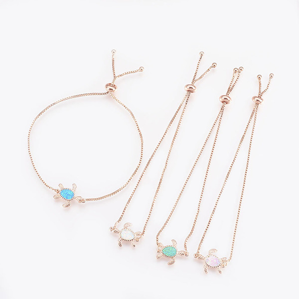PandaHall Adjustable Brass Bolo Bracelets, Slider Bracelets, Box chains, with Synthetic Opal, Turtle, Rose Gold, Mixed Color, 9-1/2 inch..., Multicolor
PandaHall Adjustable Brass Bolo Bracelets, Slider Bracelets, Box chains, with Synthetic Opal, Turtle, Rose Gold, Mixed Color, 9-1/2 inch..., Multicolor