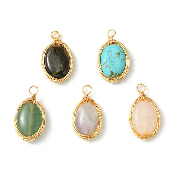 PandaHall 5Pcs 5 Styles Natural Mixed Stone Copper Wire Wrapped Pendants, Oval Charms, Light Gold, Mixed Dyed and Undyed...
PandaHall 5Pcs 5 Styles Natural Mixed Stone Copper Wire Wrapped Pendants, Oval Charms, Light Gold, Mixed Dyed and Undyed...