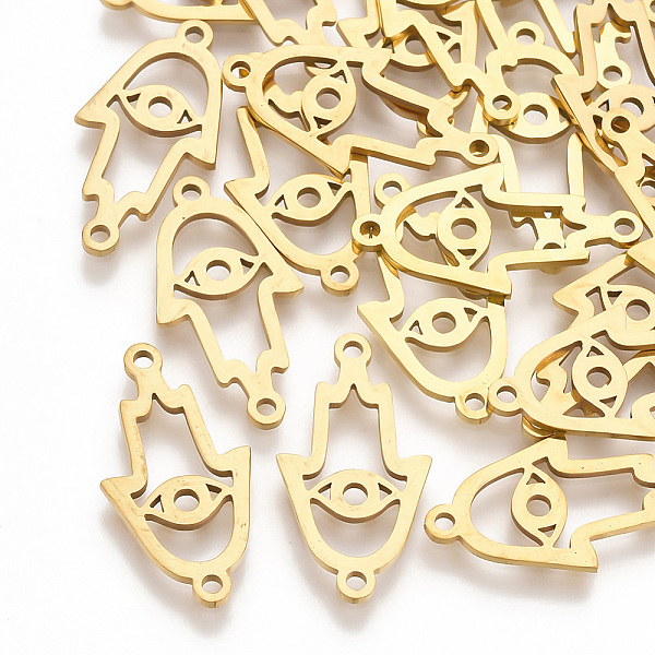 PandaHall 201 Stainless Steel Links connectors, Laser Cut Links, Hamsa Hand/Hand of Fatima/Hand of Miriam with Eye, Golden, 22x11.5x1mm...
PandaHall 201 Stainless Steel Links connectors, Laser Cut Links, Hamsa Hand/Hand of Fatima/Hand of Miriam with Eye, Golden, 22x11.5x1mm...
