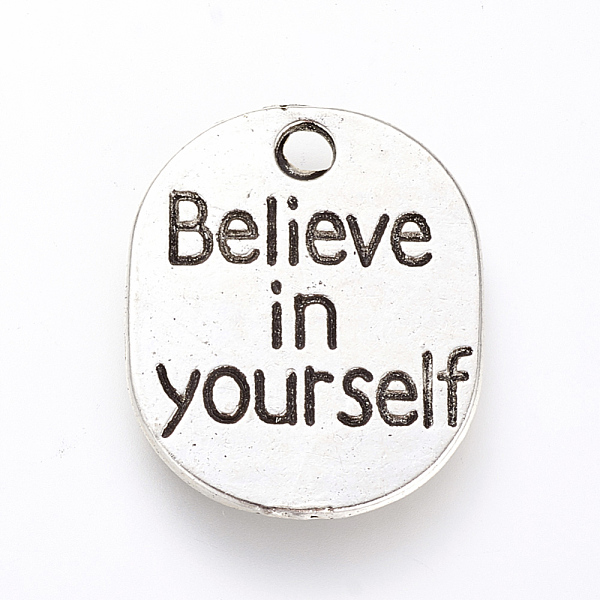 PandaHall Tibetan Style Alloy Pendants, Inspirational Message Pendants, Oval with Word Believe in yourself, Cadmium Free & Lead Free...
PandaHall Tibetan Style Alloy Pendants, Inspirational Message Pendants, Oval with Word Believe in yourself, Cadmium Free & Lead Free...