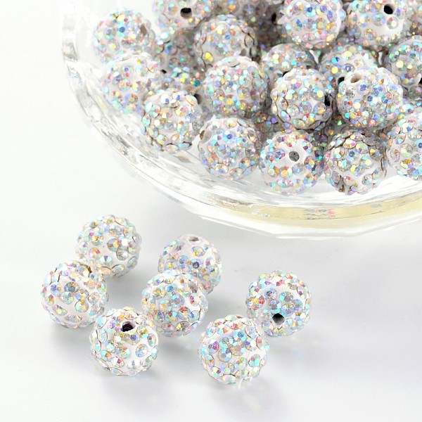 PandaHall Pave Disco Ball Beads, Polymer Clay Rhinestone Beads, Round, Crystal AB, PP13(1.9~2mm), 6 Rows Rhinestone, 10mm, Hole: 1.5mm..., White
PandaHall Pave Disco Ball Beads, Polymer Clay Rhinestone Beads, Round, Crystal AB, PP13(1.9~2mm), 6 Rows Rhinestone, 10mm, Hole: 1.5mm..., White