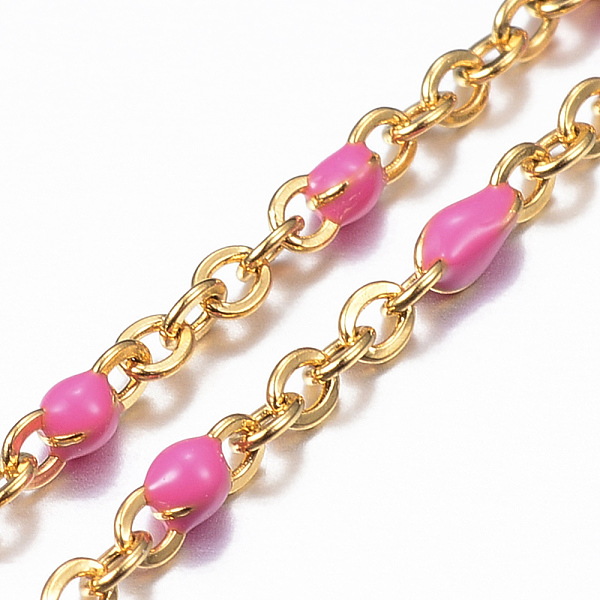 PandaHall 304 Stainless Steel Cable Chain Anklets, with Enamel Links, Golden, Pink, 9 inch(23cm), 1.5~2mm Stainless Steel Pink
PandaHall 304 Stainless Steel Cable Chain Anklets, with Enamel Links, Golden, Pink, 9 inch(23cm), 1.5~2mm Stainless Steel Pink