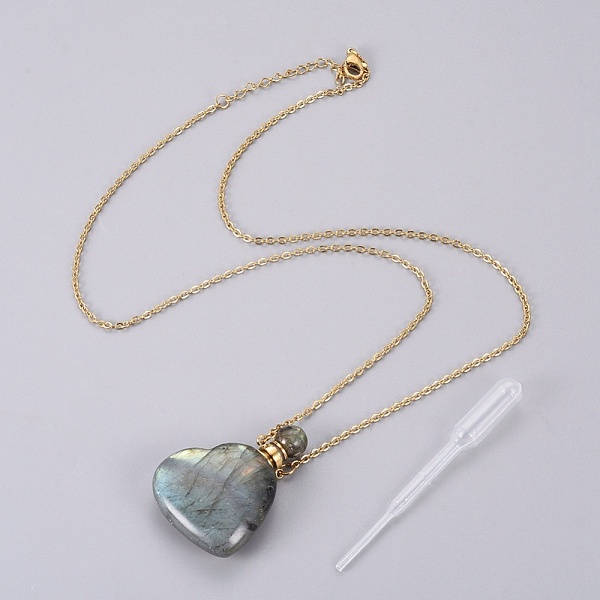PandaHall Natural Labradorite Openable Perfume Bottle Pendant Necklaces, with Stainless Steel Cable Chain and Plastic Dropper, Heart...
PandaHall Natural Labradorite Openable Perfume Bottle Pendant Necklaces, with Stainless Steel Cable Chain and Plastic Dropper, Heart...