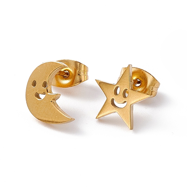 PandaHall 304 Stainless Steel Tiny Hollow Out Star and Moon Asymmetrical Earrings, Smiling Face Stud Earrings for Women, Golden, 9.4x7mm...
PandaHall 304 Stainless Steel Tiny Hollow Out Star and Moon Asymmetrical Earrings, Smiling Face Stud Earrings for Women, Golden, 9.4x7mm...