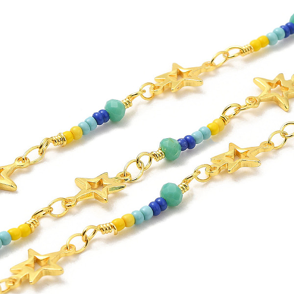 PandaHall Brass Star Handmade Beaded Chains, with Glass Beads, with Spool, Unwelded, Real 18K Gold Plated, 12~21x3.5~8x1.5~3.5mm, about...
PandaHall Brass Star Handmade Beaded Chains, with Glass Beads, with Spool, Unwelded, Real 18K Gold Plated, 12~21x3.5~8x1.5~3.5mm, about...