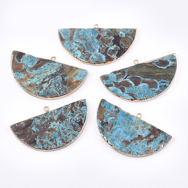 PandaHall Electroplate Natural Ocean Jasper Big Pendants, with Iron Findings, Semicircle, Dyed, Golden, 34~35x60~62x4~5mm, Hole: 2mm Ocean...
PandaHall Electroplate Natural Ocean Jasper Big Pendants, with Iron Findings, Semicircle, Dyed, Golden, 34~35x60~62x4~5mm, Hole: 2mm Ocean...