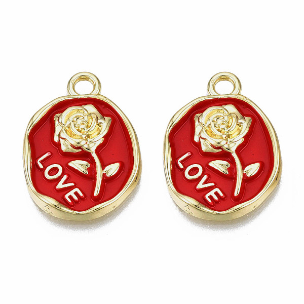 PandaHall Rack Plating Alloy Enamel Pendants, Light Gold, Cadmium Free & Nickel Free & Lead Free, Oval with Rose & Word Love, Red, 21x16x3mm...
PandaHall Rack Plating Alloy Enamel Pendants, Light Gold, Cadmium Free & Nickel Free & Lead Free, Oval with Rose & Word Love, Red, 21x16x3mm...